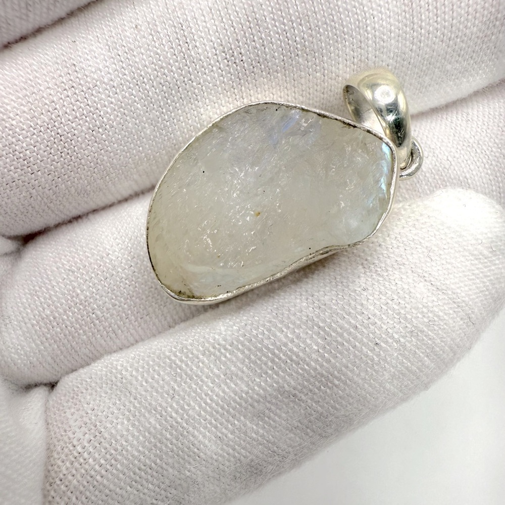 Rainbow Moonstone Rough .925 Sterling Silver Pendant - Picture 7 of 16